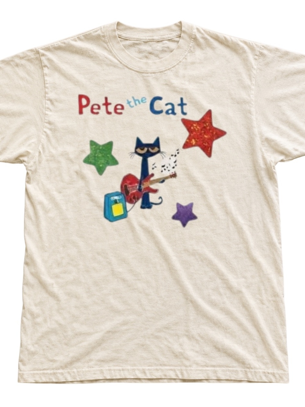 Gildan Cream Pete the Cat Graphic Tee with Colorful Stars